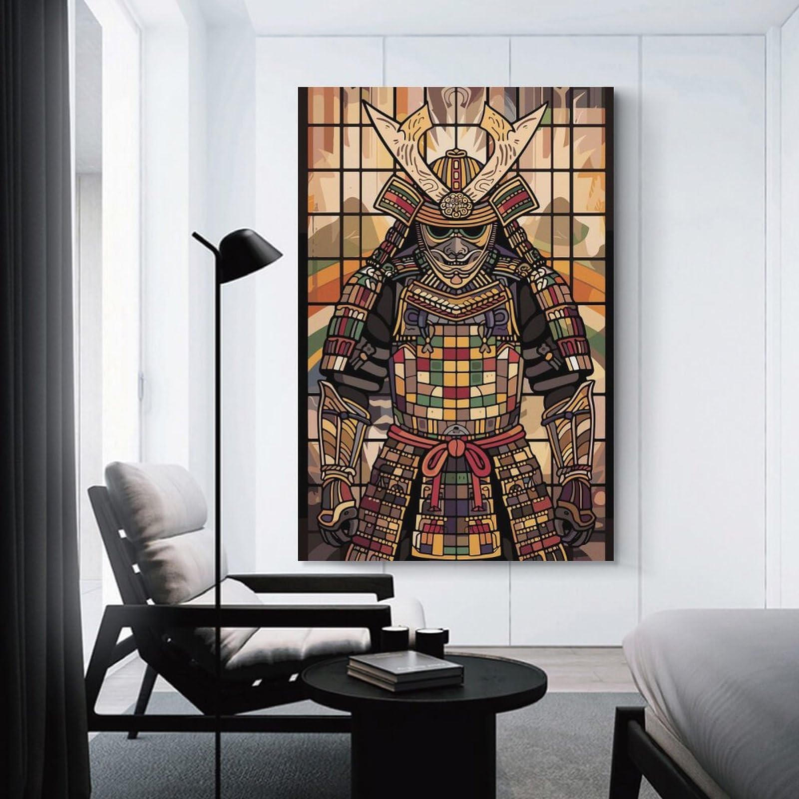Junmoney Samurai Warrior Stained Glass Art Hanging Wall Art 20x30inch(50x75cm), for New Homes, Bedrooms Or Workspaces, Thoughtful Wall Decor for Art Lovers