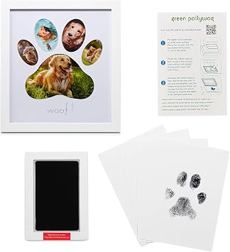 Green Pollywog | 5 Opening Paw Print Collage and Extra-Large Clean Touch Inkless Ink Pad for Pets | Dog Paw Print Gifts | No Mess Ink Pad | Pet Memorial Picture Frame