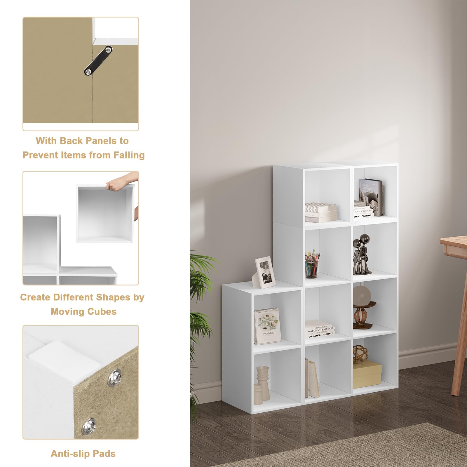 WOLTU Estanteria Almacenaje de Cubos Combinacion Libre | Libreria para Salón, Dormitorio y Oficina, Organizador para Juguetes y Libros, 120x30x120 cm, Blanca