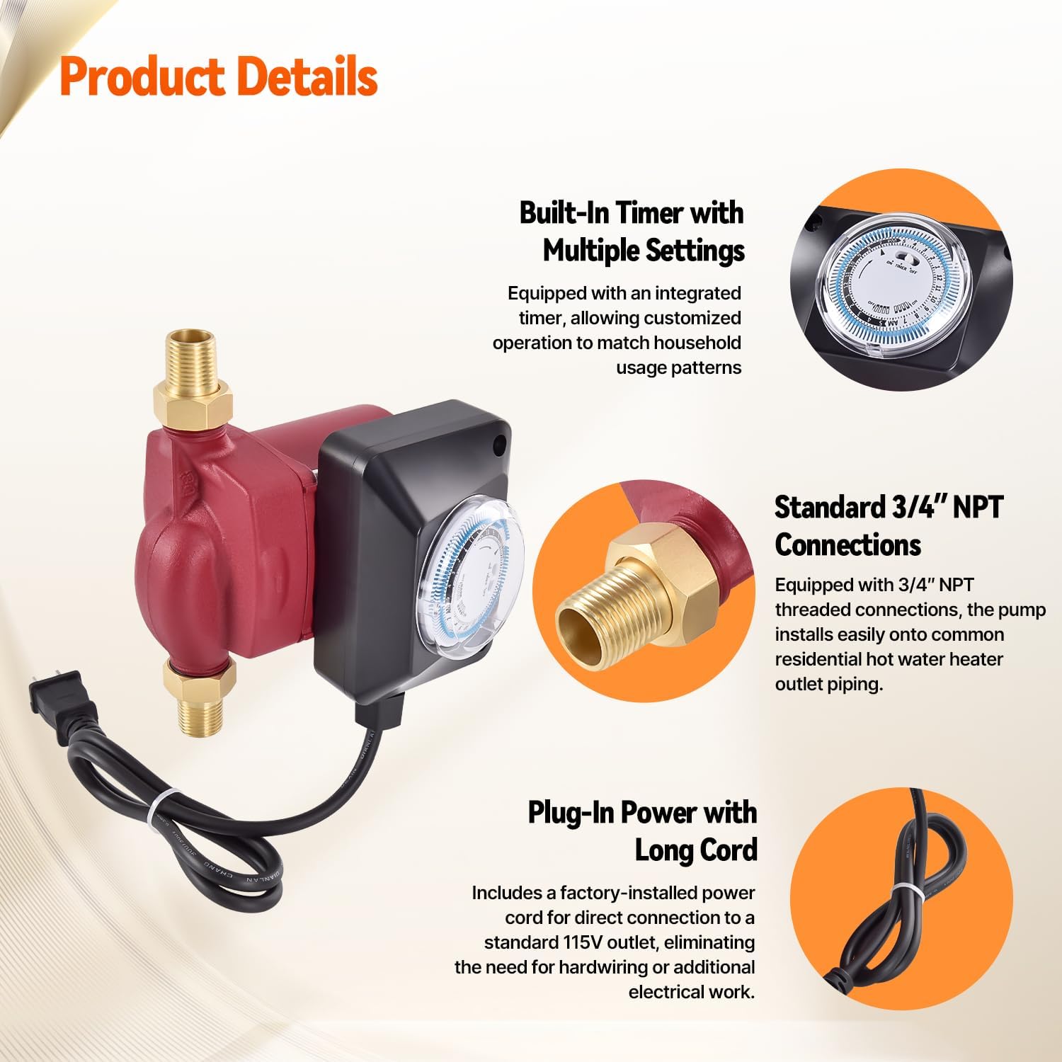 UP15-10SU7P/TLC pompa obiegowa wody 115 V 1/25 KM pompa obiegowa ciepłej wody kompatybilna z Grundfos 595916/59896288P1 3/4 ″ NPT do domowych systemów ciepłej wody