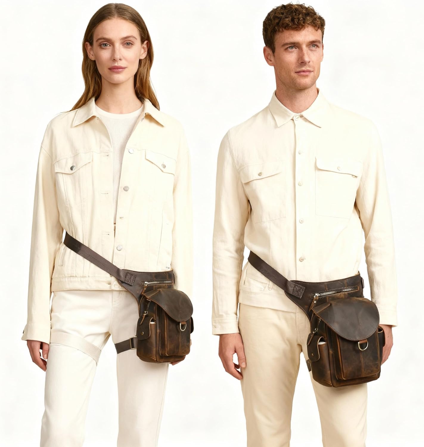 Water Resistant Canvas Plus Leather Motorcycle Fanny Waist Pack One Shoulder Drop Leg Thigh Bag For Men Women N211-8 (Z-9938-100% LEATHER) - Image 2