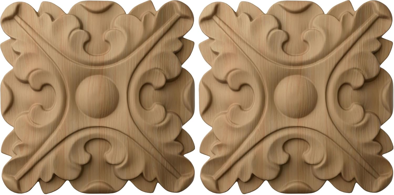 Ekena Millwork ROS05X05ACMA Acanthus Square Rosette, 5" W x 5" H x 3/4" P, Maple