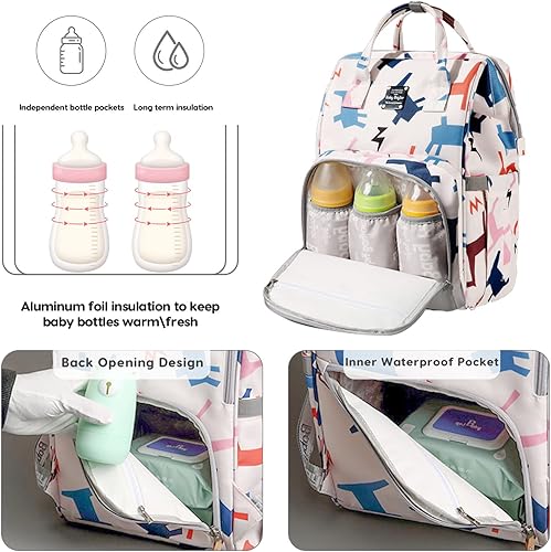 Miniatura 4 de Bolsa de pañales impermeable de gran capacidad Mochila para cambiar pañales Bolsa multifuncional para mamá con correas para cochecito, Azul oscuro,