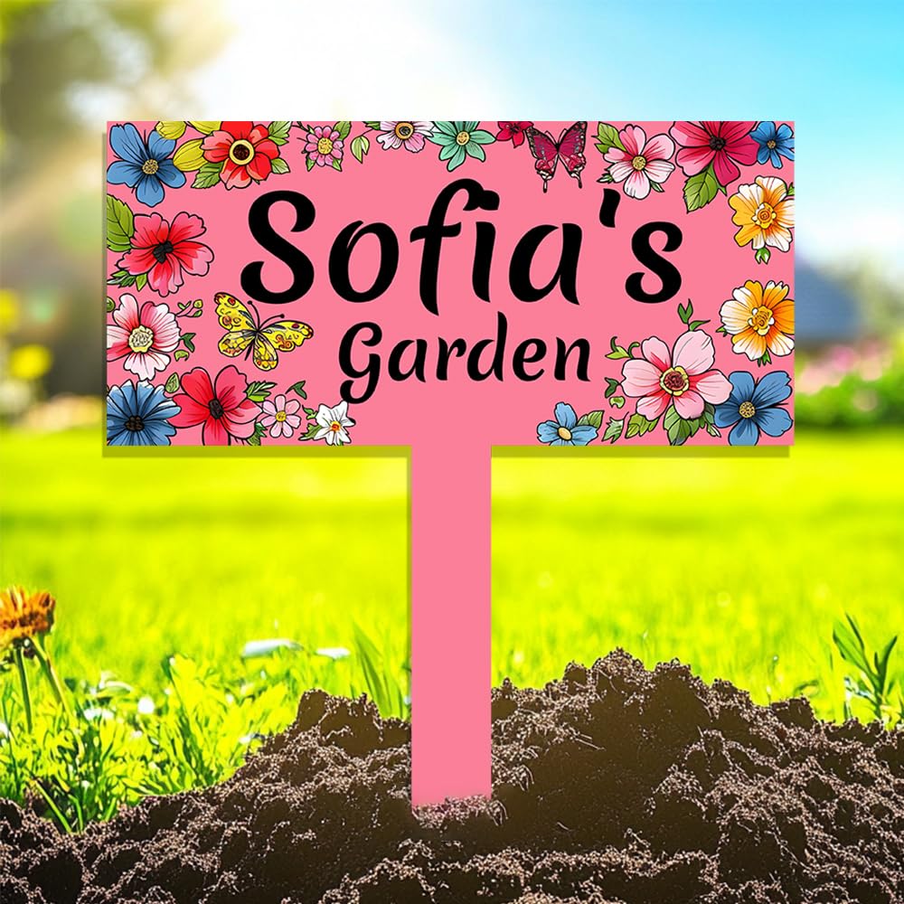 S2tmhb Style-8 Custom Flower Garden Signs With Stakes,Personalized Gardener Name Metal Signs For Outside, Customized Butterfly Yard Decor Gift For Gardeners Grandma,Gardening Gifts Decoration For Patio Lawn Outdoor
