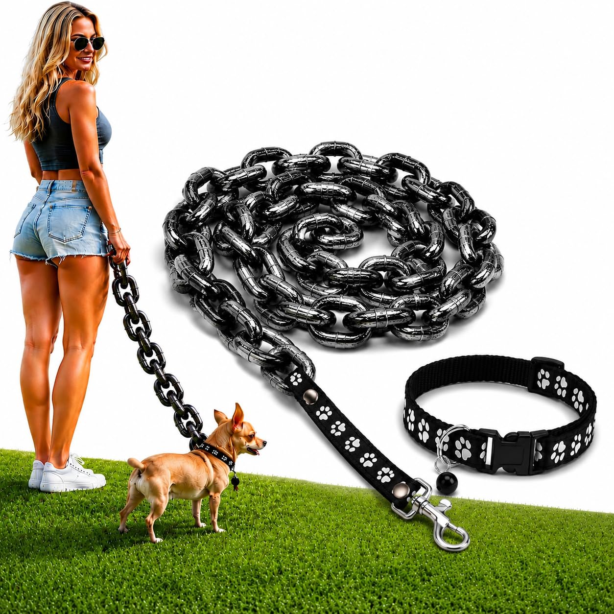 Iron Paw Chain Leash, Novelty Plastic Imitation Iron Chain Dog Lead, Funny Heavy-Look Paw Print Chain Leash for Small Dogs & Cats, Cute Pet Photo Prop Walking Lead