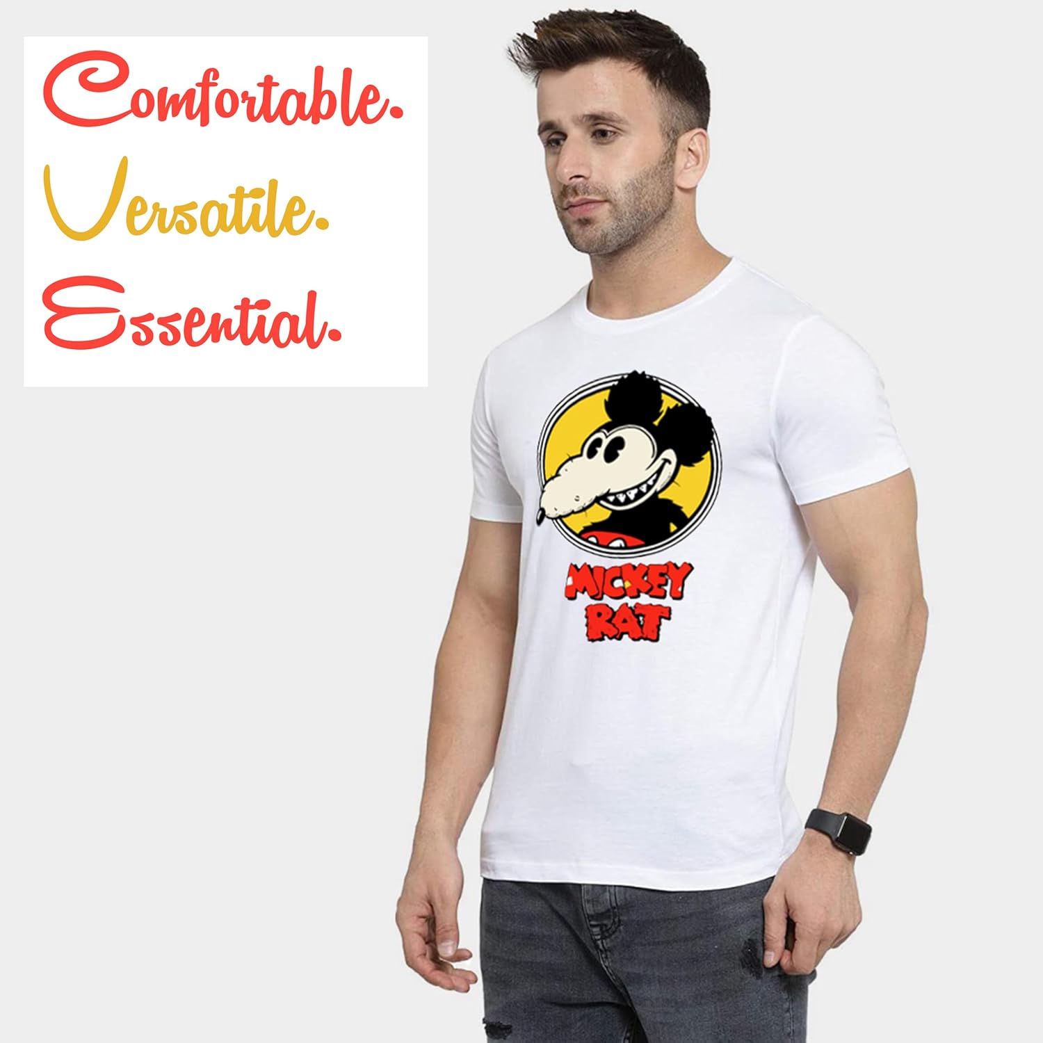 Altru Apparel Mickey Rat t-Shirt for Men Graphic tees | White & Gray T-Shirt for Men | Half Sleeve fit T-Shirt for Mens tees