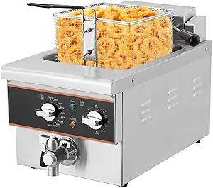 6L Electric Deep Fryer for Home & Restaurant - Oil Drain System, Timer, Rotary Fryer Head, Stainless Steel Design, and Large Capac