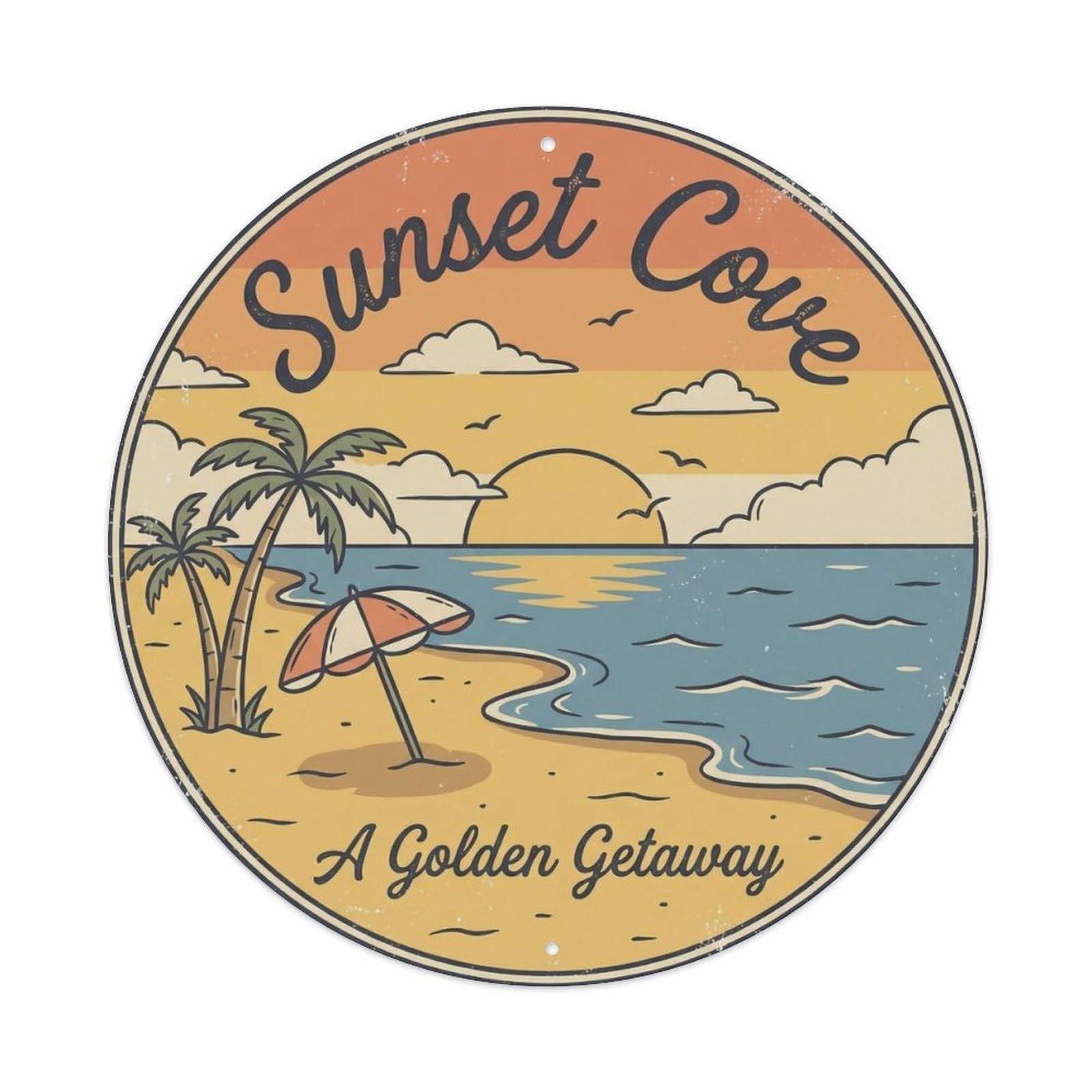 Okahys 8X8inch(20X20cm) Vintage Travel Beach Sunset Greece Golden Shore Metal Tin Sign