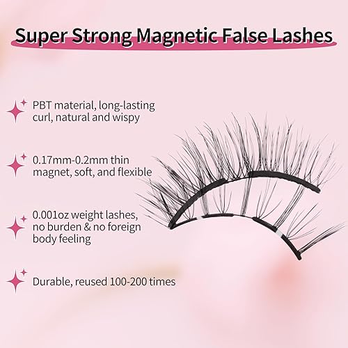 Miniatura 2 de Pestañas magnéticas dobles, pestañas magnéticas suaves sin delineador, pestañas postizas magnéticas ligeras reutilizables con aplicador para