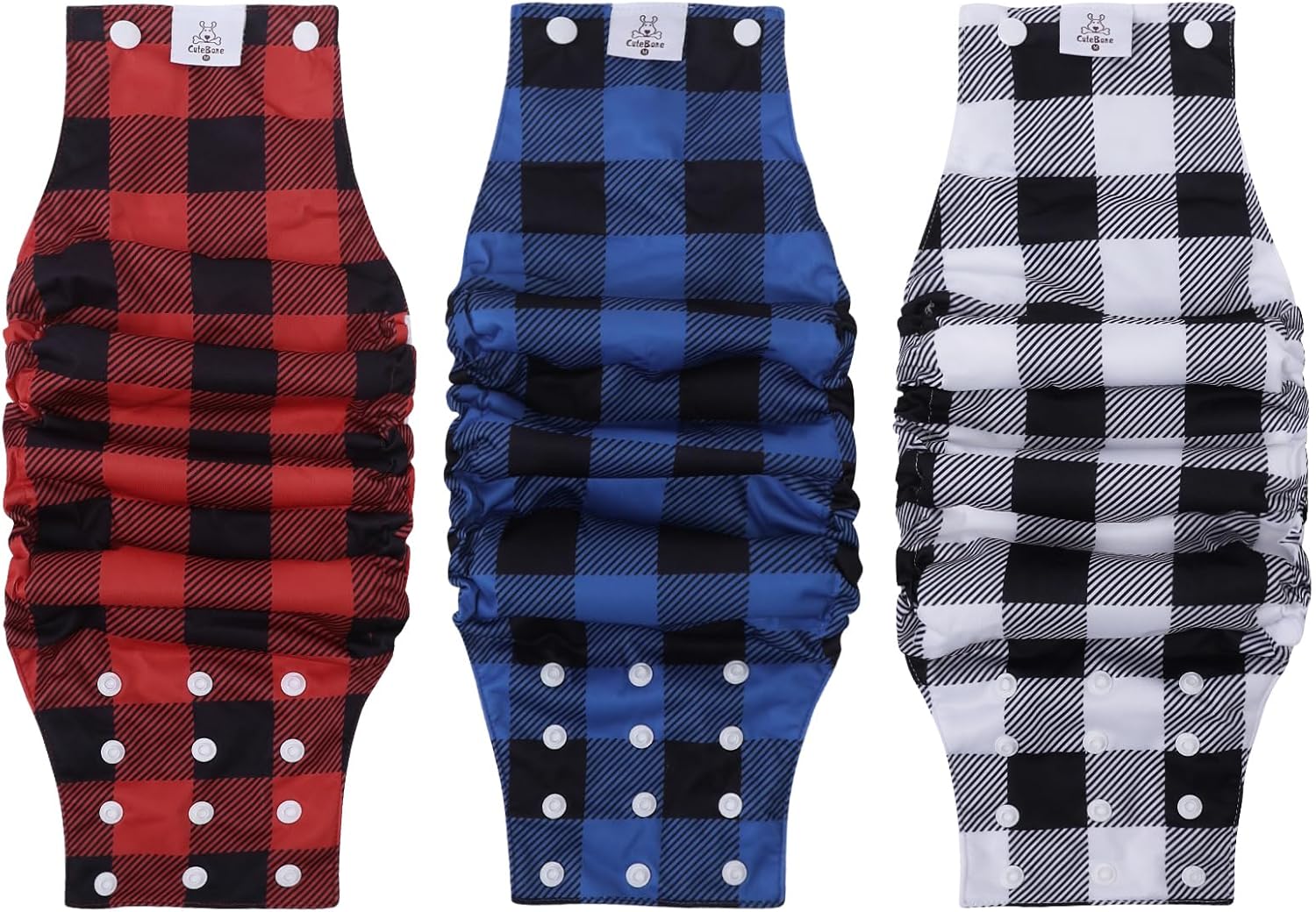 CuteBone Washable Dog Diapers Male with Snaps Reusable 3pcs a Pack Doggie Belly Band for Male Dogs Wraps KDM03L