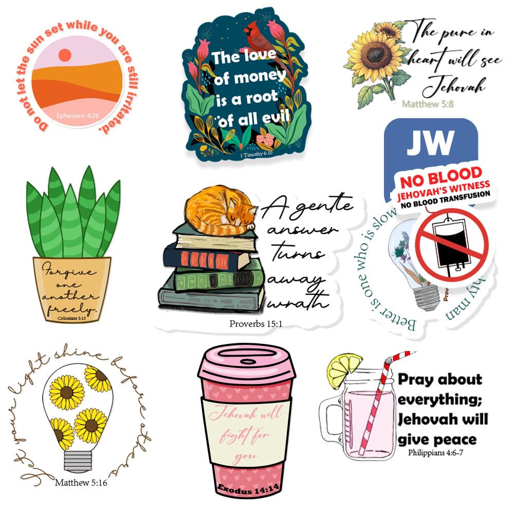 Magictodoor JW.ORG Inspired Stickers - Encouraging NWT Bible Verses Collection | NWT Verse for Water Bottle,Laptop Phone,Scrapbooking,