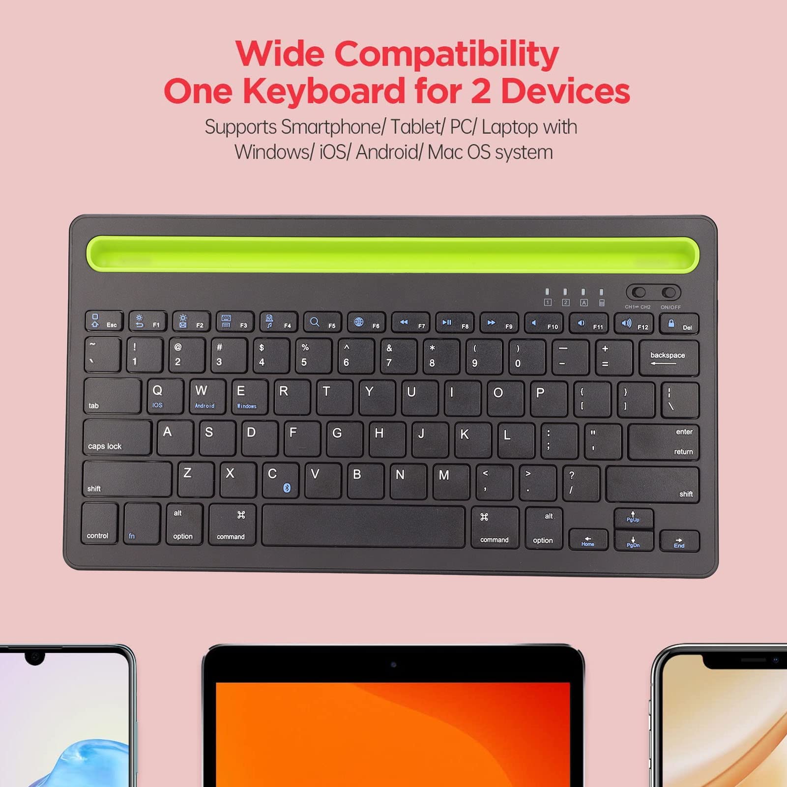Tastiera Bluetooth Multidispositivo, Tastiera Bluetooth Universale Supporto per Cellulare Integrato Multidispositivo Tastiera Wireless per Windows, Tastierino Numerico Connetti Fino