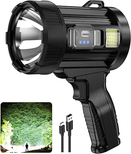 Kmivo Rechargeable Spotlight, 2,000,000 Lumens Super Bright Handheld Led Flashlight,