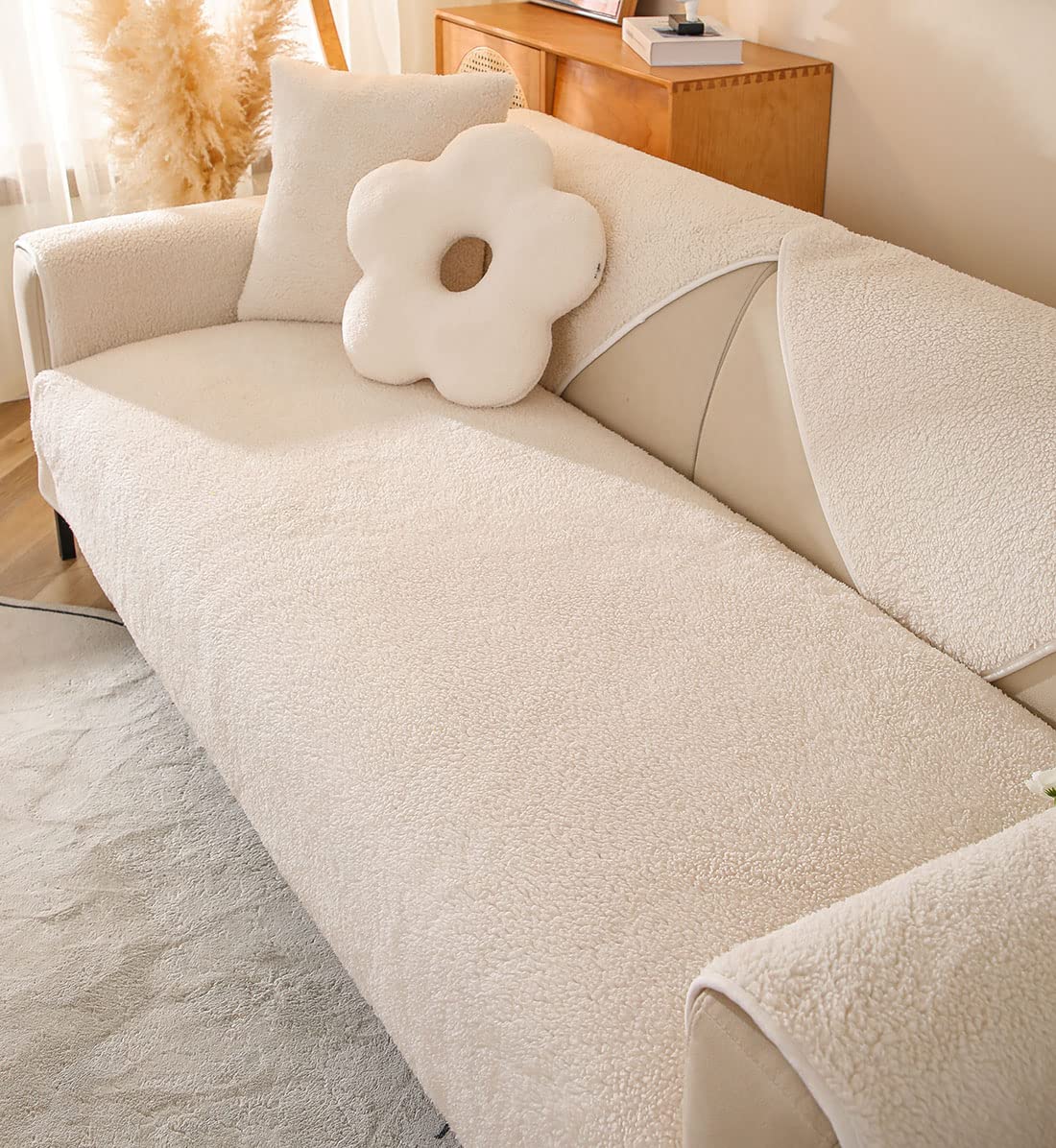 Amazon.com: Huierxun Solid Color Sherpa Fleece Sofa Covers for 3