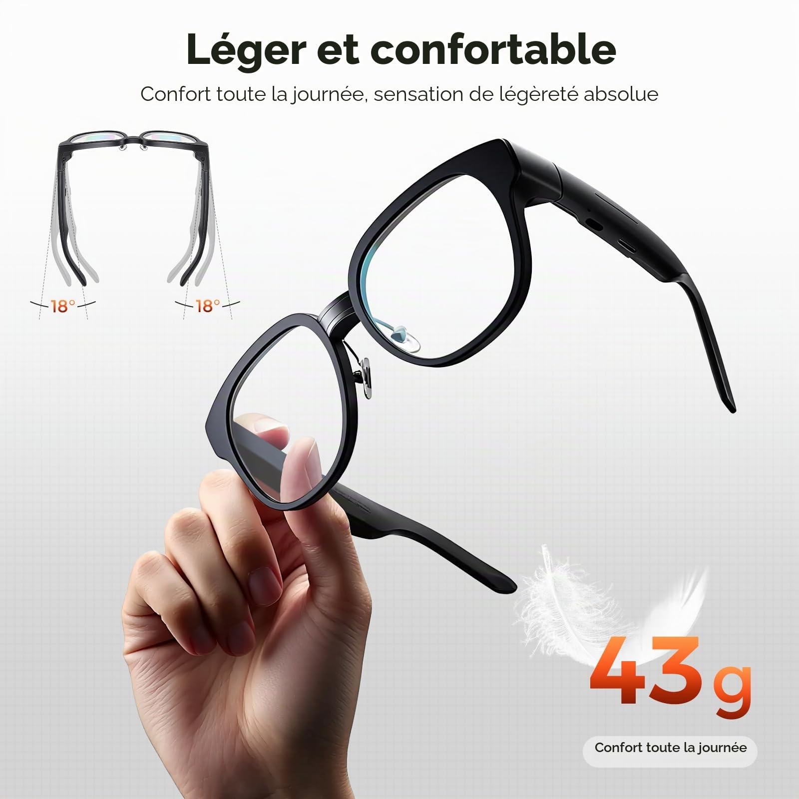 Lunettes Intelligentes AR avec Traduction Vocale en Temps Réel,Téléprompteur À Affichage IA,Plus De 40 Langues en Ligne Et 8 Hors Ligne,Double Batterie 440 MAh,pour Réunions d'affaires Et Voyages