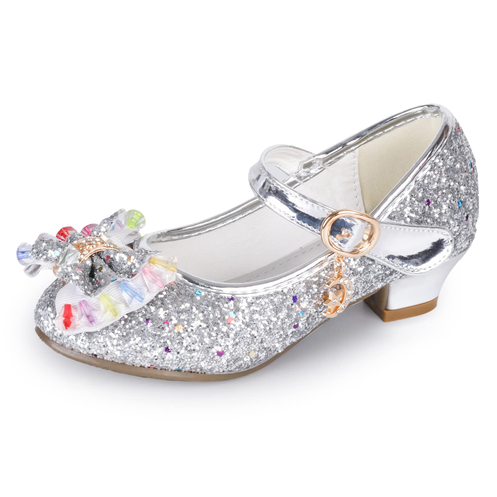 Amtidy Girls Dress Shoes Mary Jane Wedding Party Shoes Glitter Bridesmaids Princess Heels