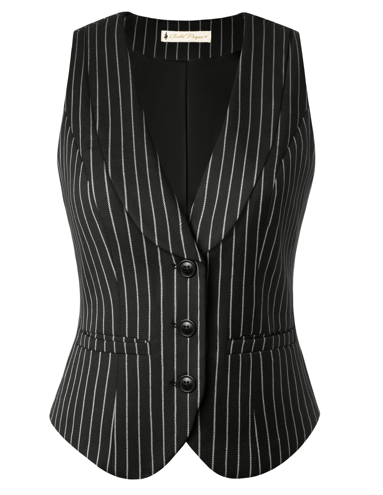 Belle Poque Vintage Lapel Collar Suit Vest Tops for Women V Neck Sleeveless Work Dressy Waistcoat Blazer with