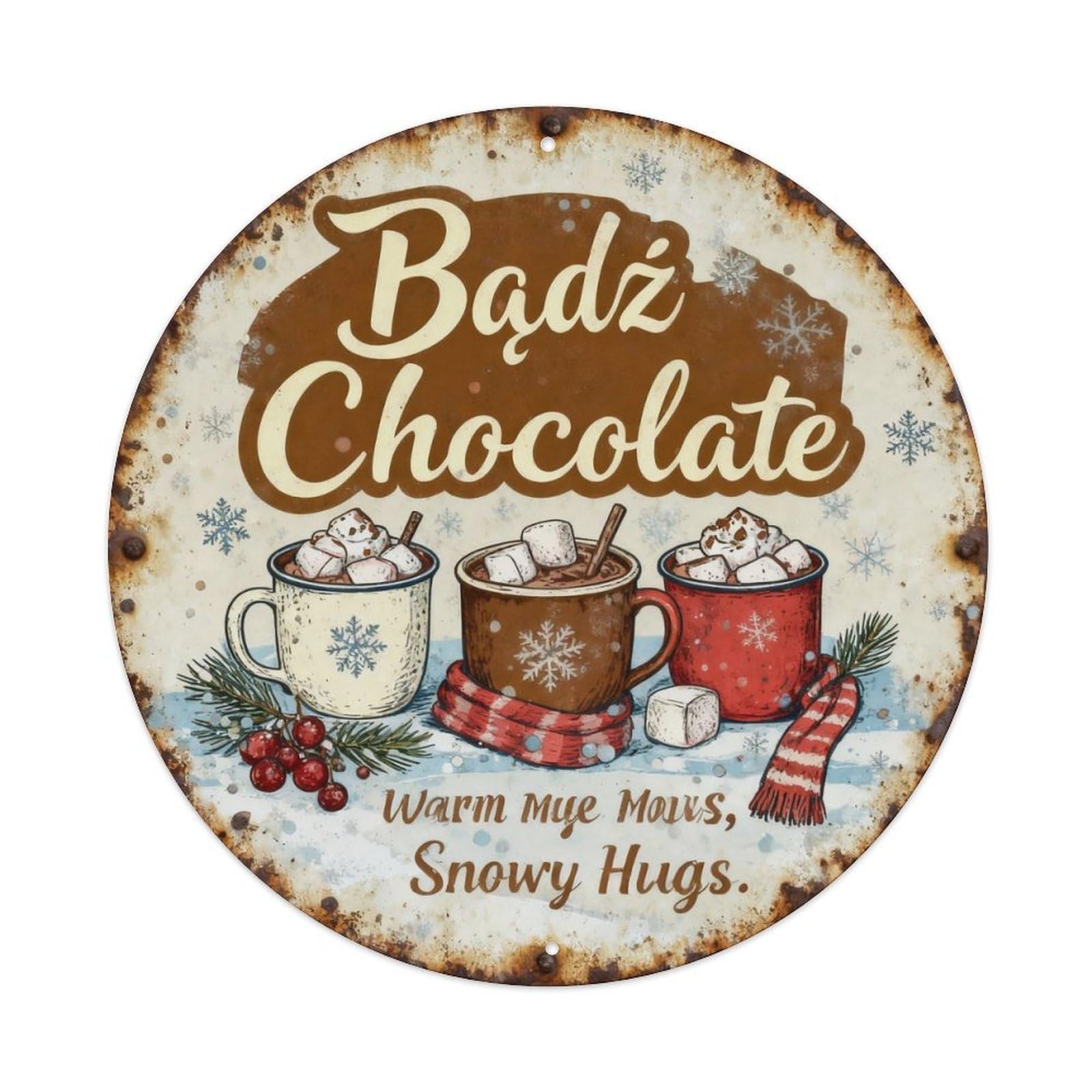 Hot Chocolate Winter Lodge Decor Metal Tin Sign Plaque