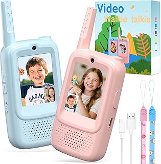 Kids Video Walkie Talkies, 2 Pack with Camera, See Each Other While They Talk, No WiFi No SIM Private Channel, USB-C Rechargeable, Up to 1150 Ft, Ages 3-12, Blue & Pink