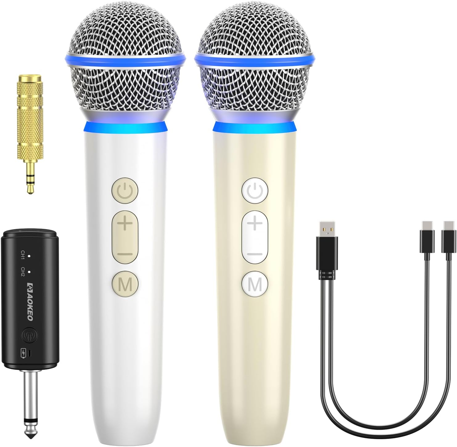 Aokeo Wireless Microphones with Dual-Channel Receiver,UHF Dynamic Handheld Karaoke Mic,100ft Range, for Amplifier Speaker, Mixer,Singing, Party,Speech