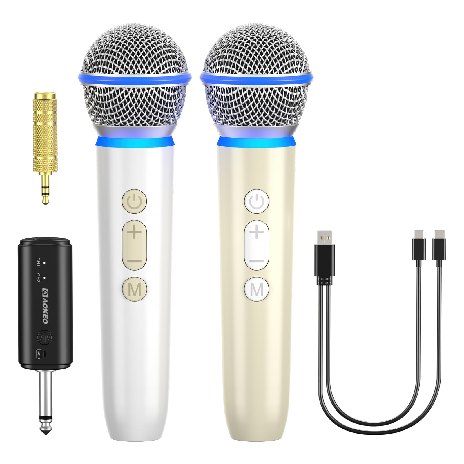 Aokeo Wireless Microphones with Dual-Channel Receiver,UHF Dynamic Handheld Karaoke Mic,100ft Range, for Amplifier Speaker, Mixer,Singing, Party,Speech