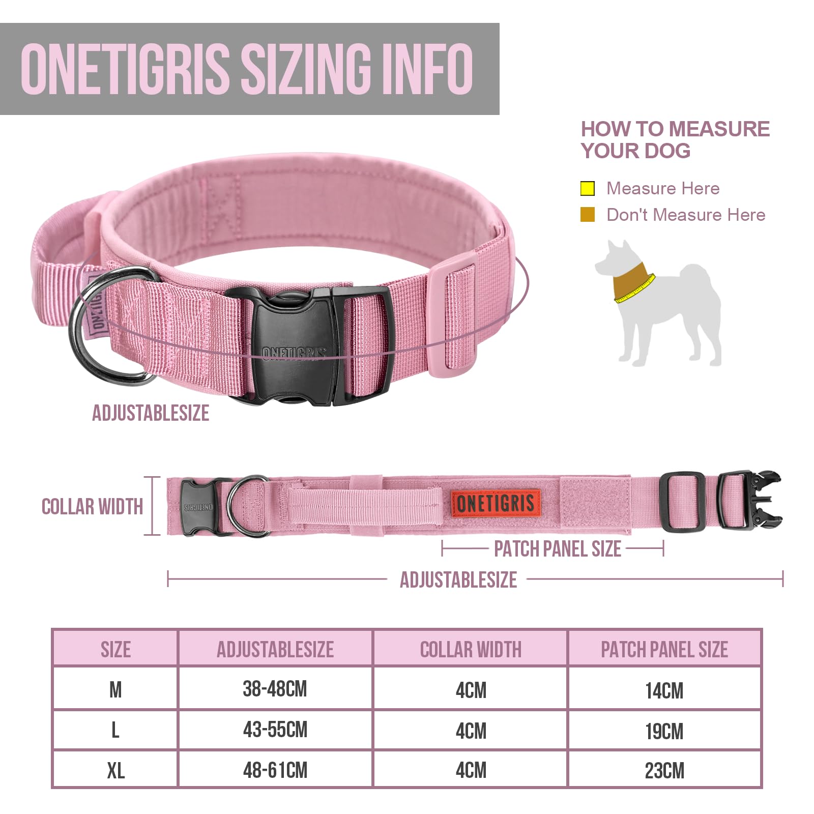 OneTigris Tactical Dog Collars with Handle,Military Dog Collar for Large Dog,Adjustable Nylon Collar German shepherd Collar with Heavy Duty Metal Buckle for Dog Training and Walking (Pink - Image 2