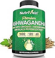Vista 1 de Nutrivein Ashwagandha for Men & Women - 1600mg - Enhanced with Black Pepper - High-Absorption Root Powder Ashwagandha Supplements for Mood Balance