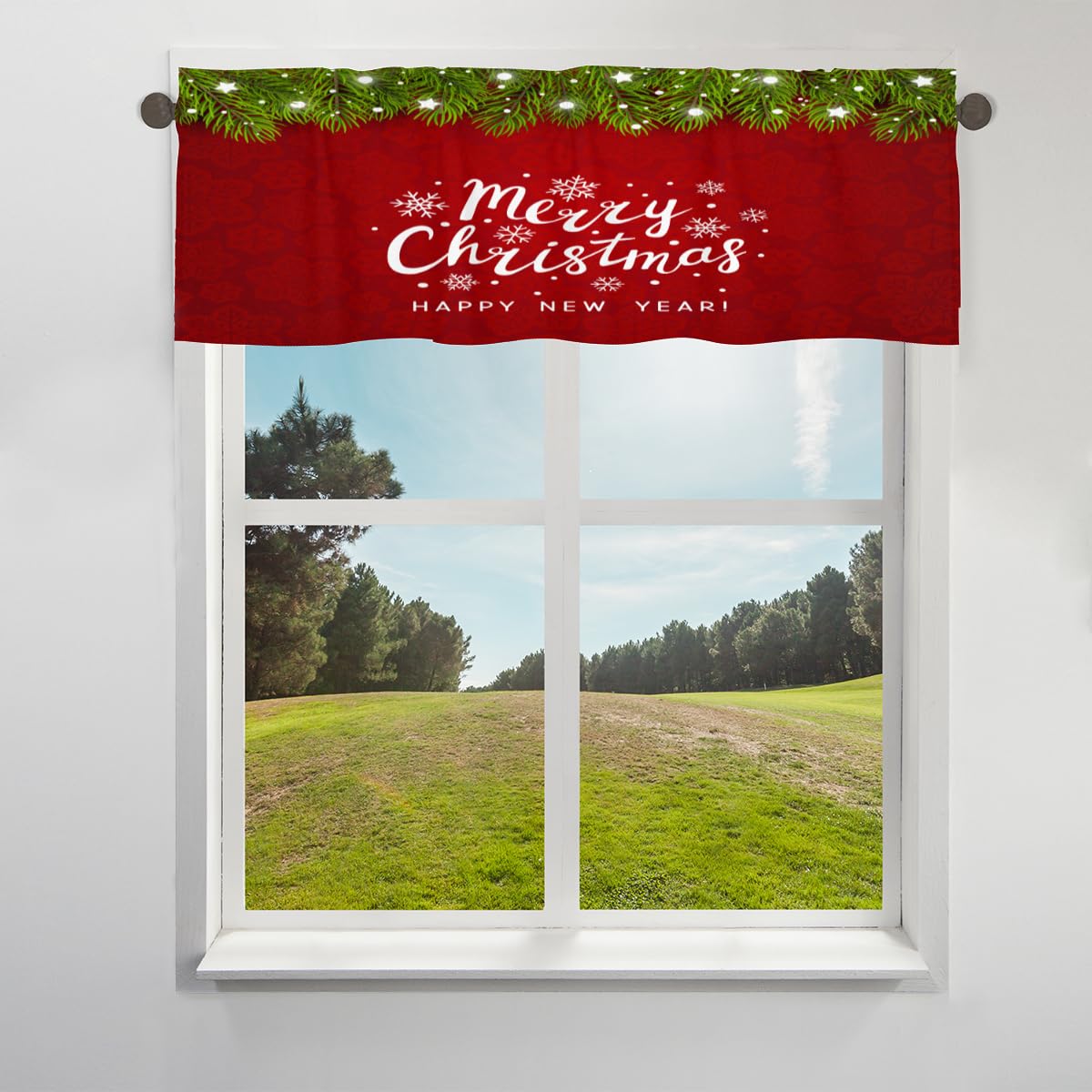 TropicalLife Cenefa de cortina de Navidad para ventana, con bolsillo para barra, estampado navideño, cortinas cortas para cafetería, cocina, baño, sala de estar, decoración de ventana, 106 x 45 cm