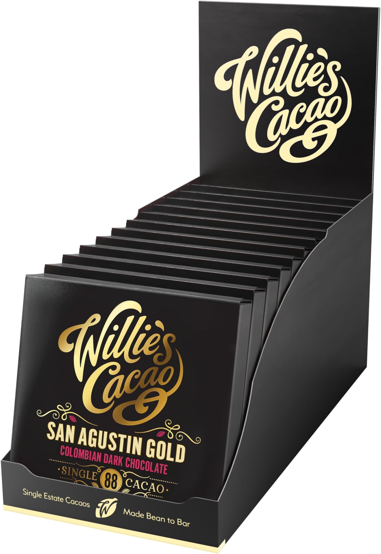 Willie's Cacao - 88% San Agustin Dark Chocolate bar - 50g x 12 - Red fruit notes - Single estate Colombian cocoa - Vegan - Artisan made