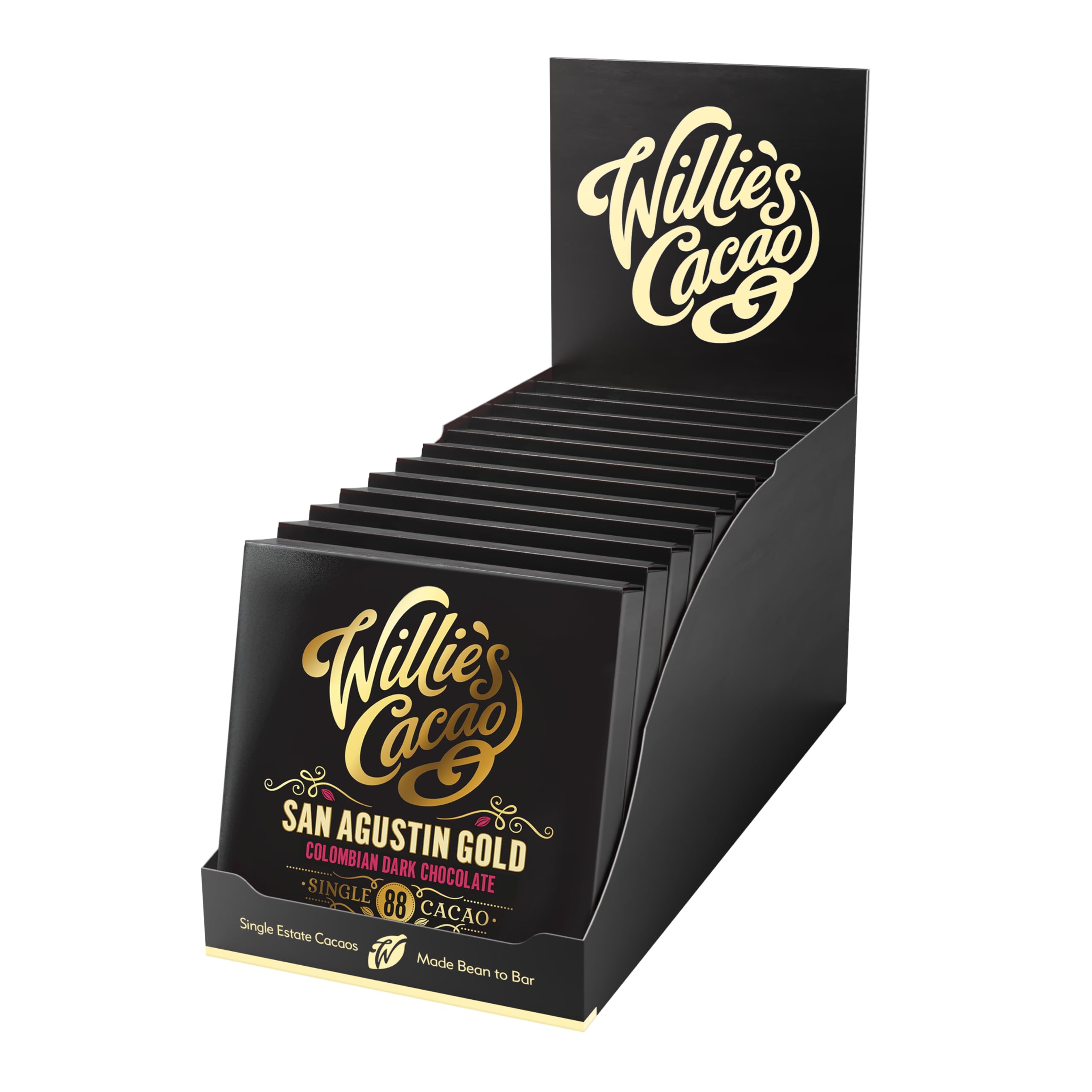 Willie's Cacao - 88% San Agustin Dark Chocolate bar - 50g x 12 - Red fruit notes - Single estate Colombian cocoa - Vegan - Artisan made