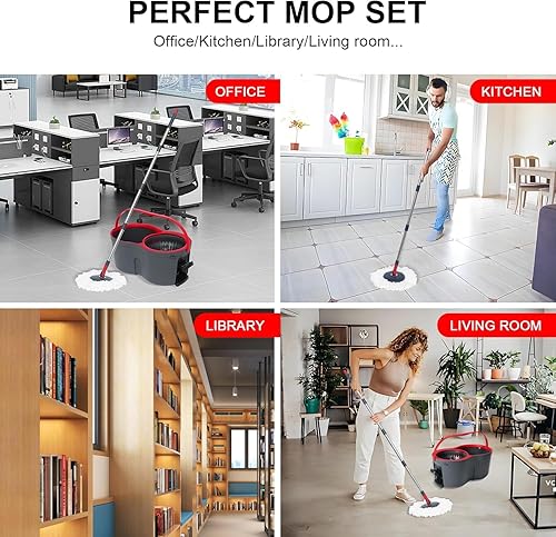 Miniatura 7 de Sistema de limpieza de trapeador giratorio de 360 y cubo, trapeador y cubo con escurridor para el hogar, mopa de polvo húmedo para limpieza de