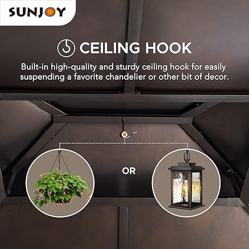 Miniatura 7 de Sunjoy A102008400 - Cenador de 8 x 8 pies, con marco de cedro y techo duro de acero de 2 niveles