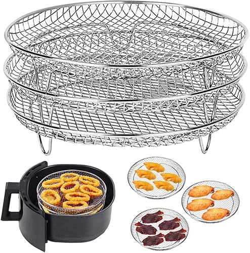 Freidora de aire de 3 capas tres estantes deshidratadores apilables de acero inoxidable 304 bandeja de cesta para freidora de aire accesorios para