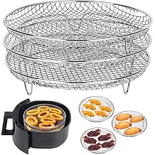 8 inch Round Air Fryer Racks 3 Layers Stackable Dehydrator Rack, 304 Stainless Steel Bacon Air Fryer Accessories for Oven, Double Drawer Basket Grill Rack, Foodi Grill A