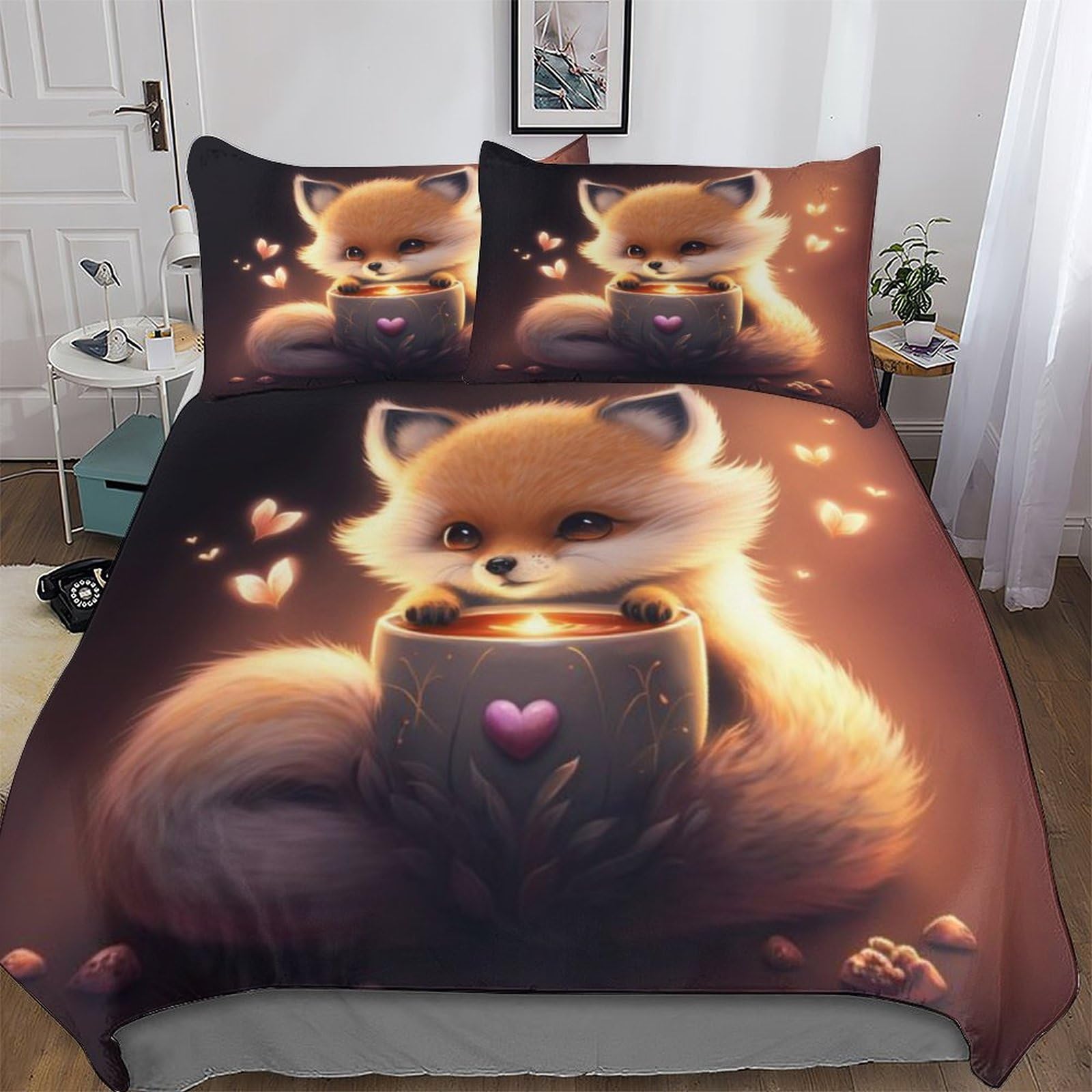Housse de couette renard 220x240 cm avec taies en microfibre