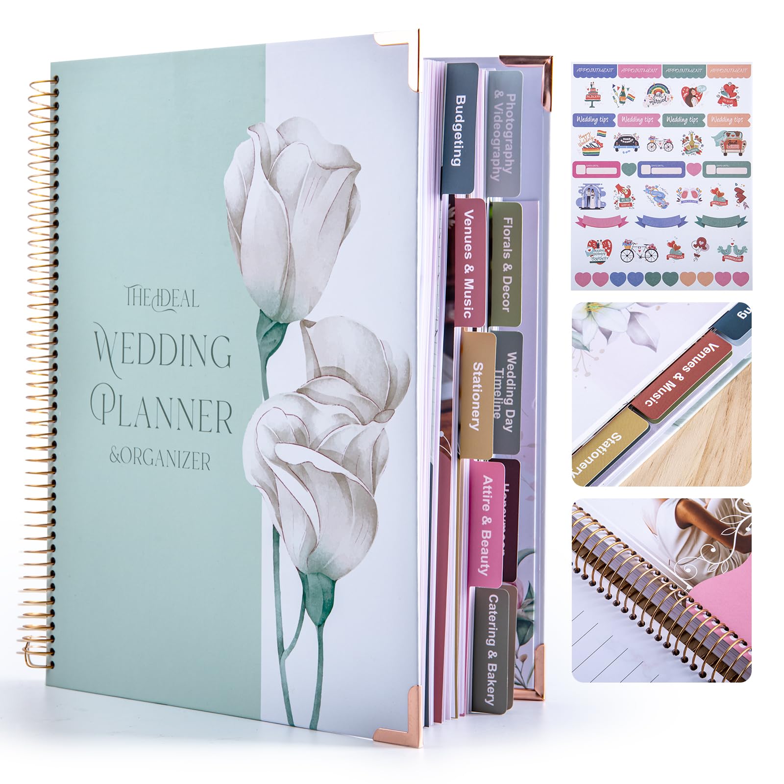 Hochzeitsplanungsbuch und Organizer, 176 Seiten, 29 x 22,9 cm, Hochzeitsplaner für Braut, mit Metallecken, Verlobungsgeschenke für Paare, Geschenke für frisch verlobte Frau mit Aufkleber