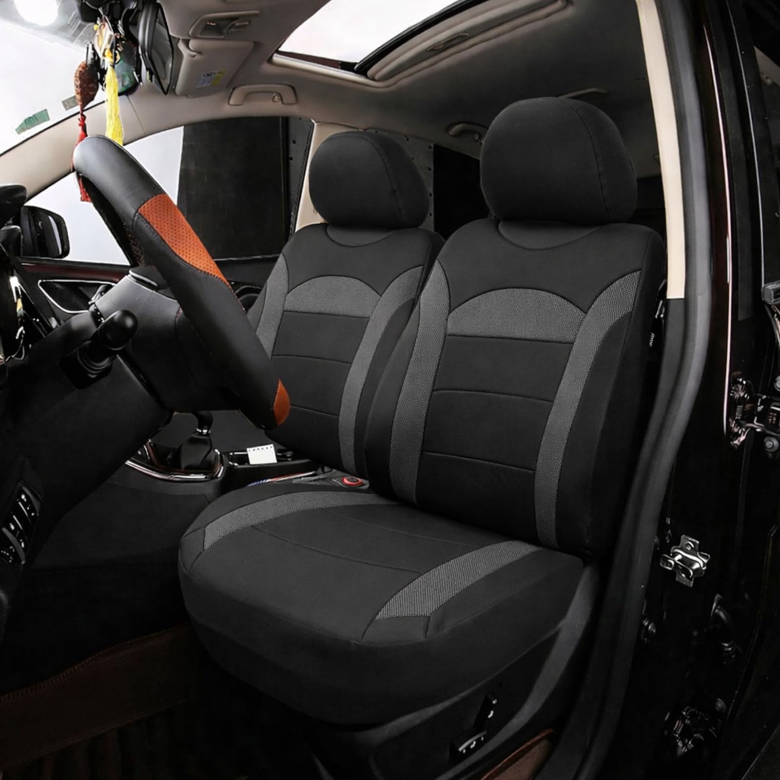 5 Funda para Asiento de Coche,Juego Completo Universal,Poliéster 100%, Transpirable y Comodo con Color Azul,Rojo,Gris y Negro (Azul)