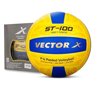 Vector X 18 Panel ST-100 PU Pasted Indoor/Outdoor Volleyball with Butyl Bladder (Suitable for Practice/Match/Beach) + Free Air Needle Yellow-Blue, Size 4