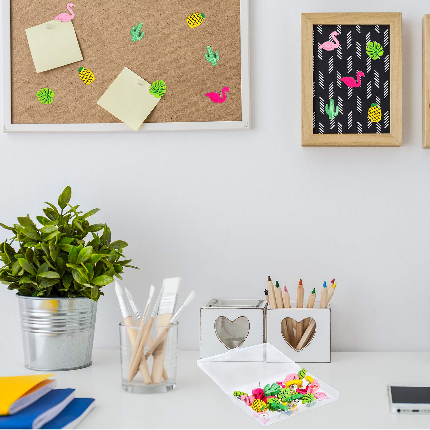 50 Stück Süße Stecknadeln - Flamingo, Ananas & Co. Für Deko & Pinnwände