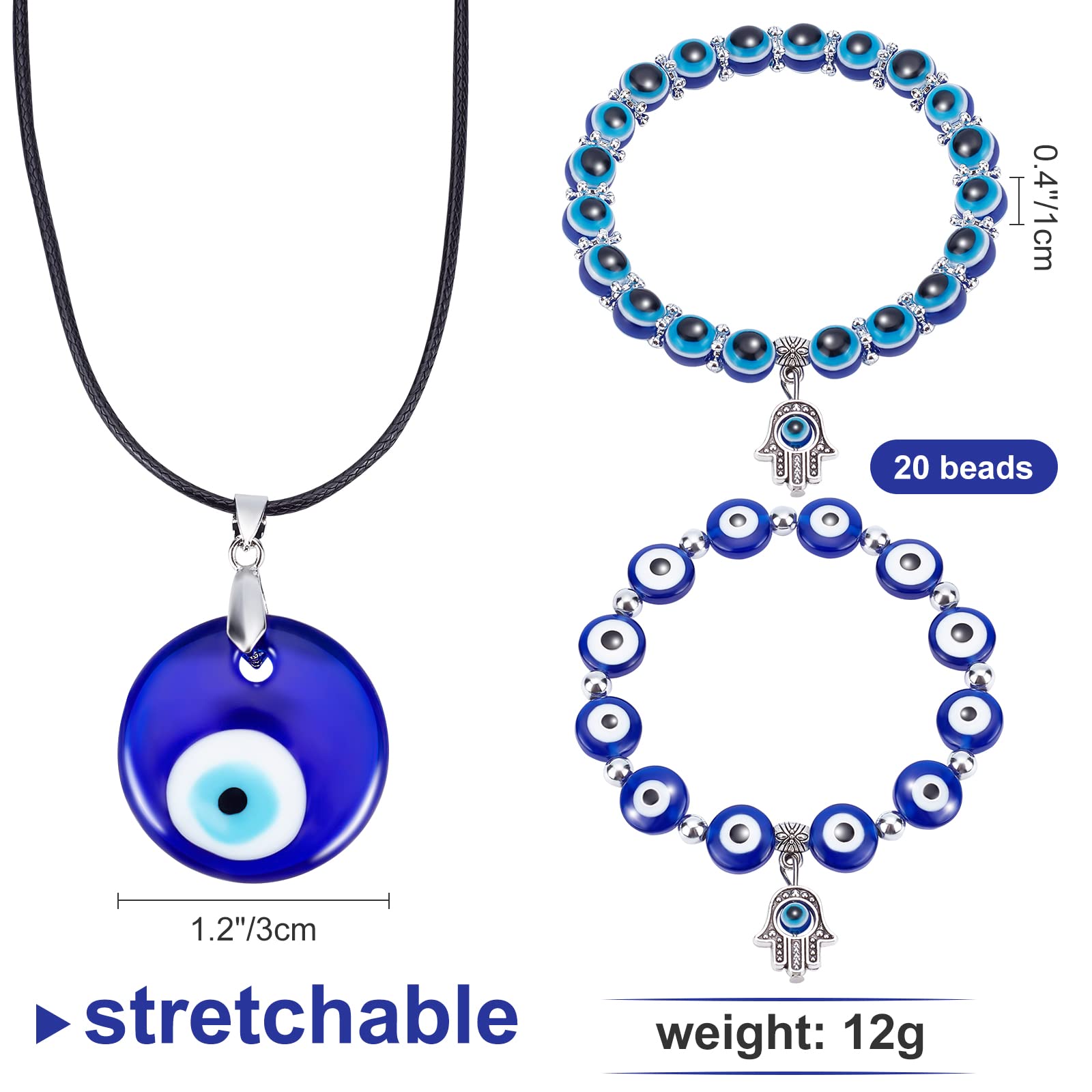 WEBEEDY Set di 14 Braccialetti con Ciondolo malocchio, Collana con Ciondolo a Forma di Occhio malvagio in Pelle di Vetro, Collana in Corda di Protezione Turca