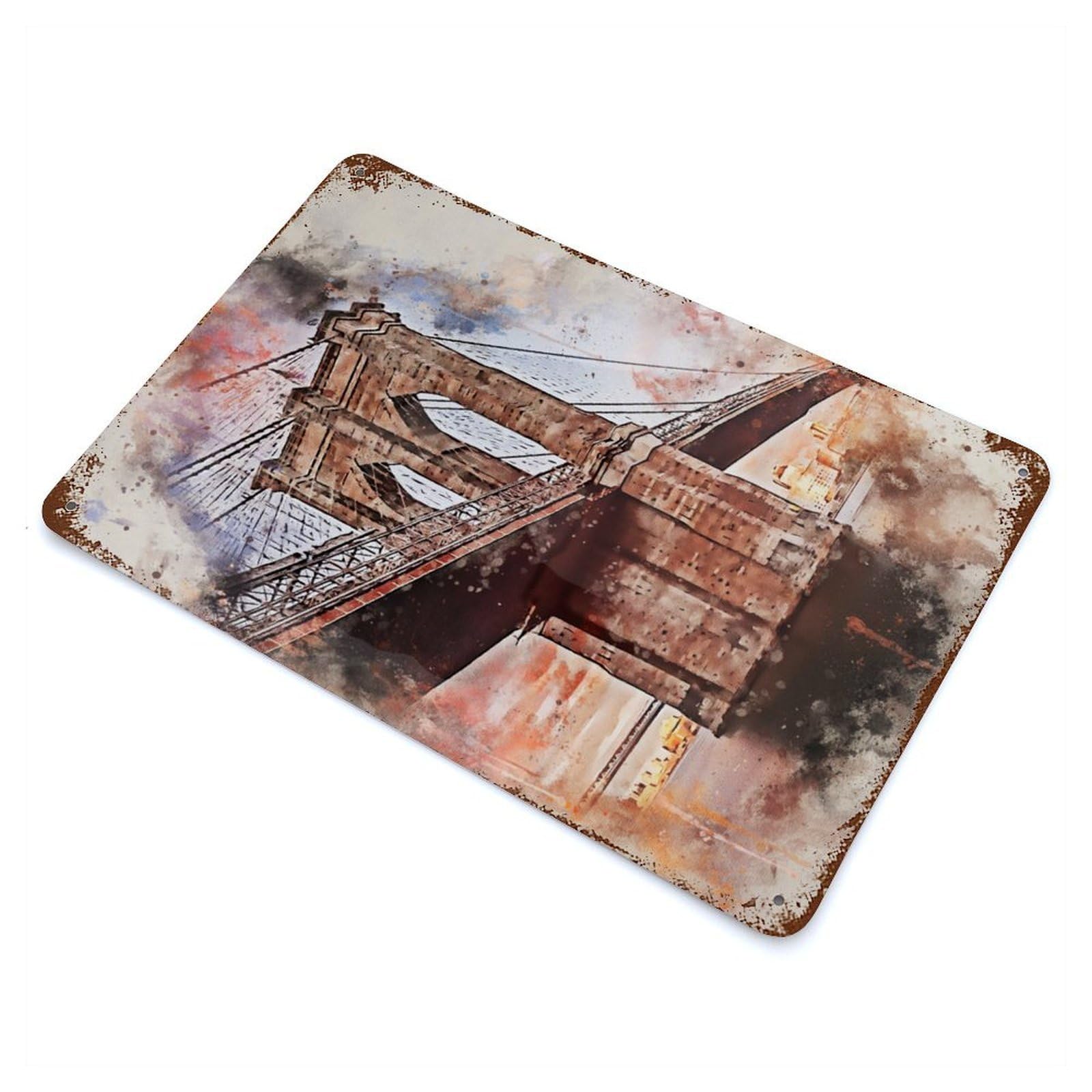 New York in Watercolor Decorative Tin Sign 11.8"x7.9", Retro Wall Decor for Living Room, Hallway And Home Decor