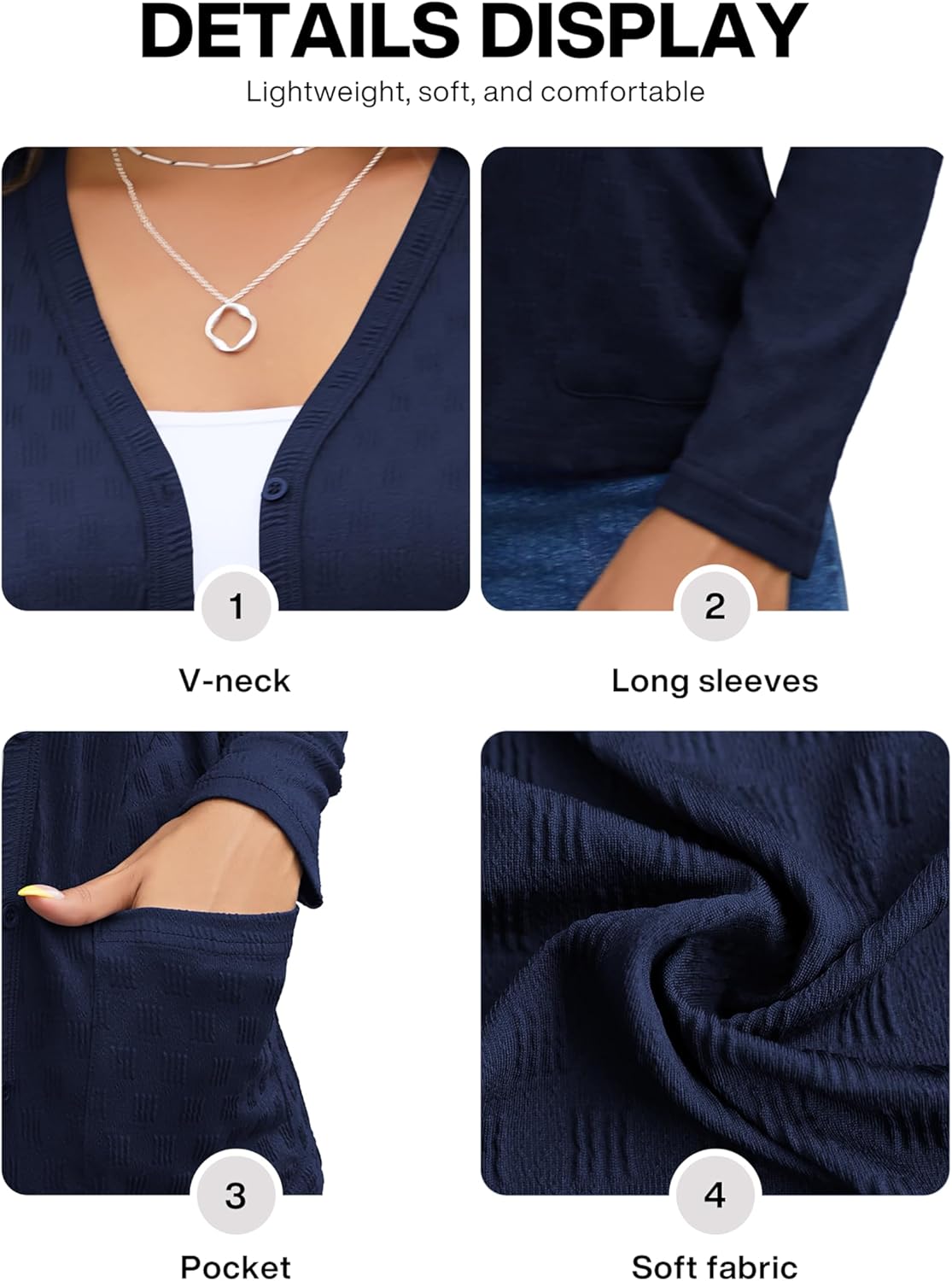 VIISHOW Women's Fall Cardigan Lightweight Long Sleeve V-Neck Open Front Button Up Loose Textured Cardigans with Pockets - Image 7