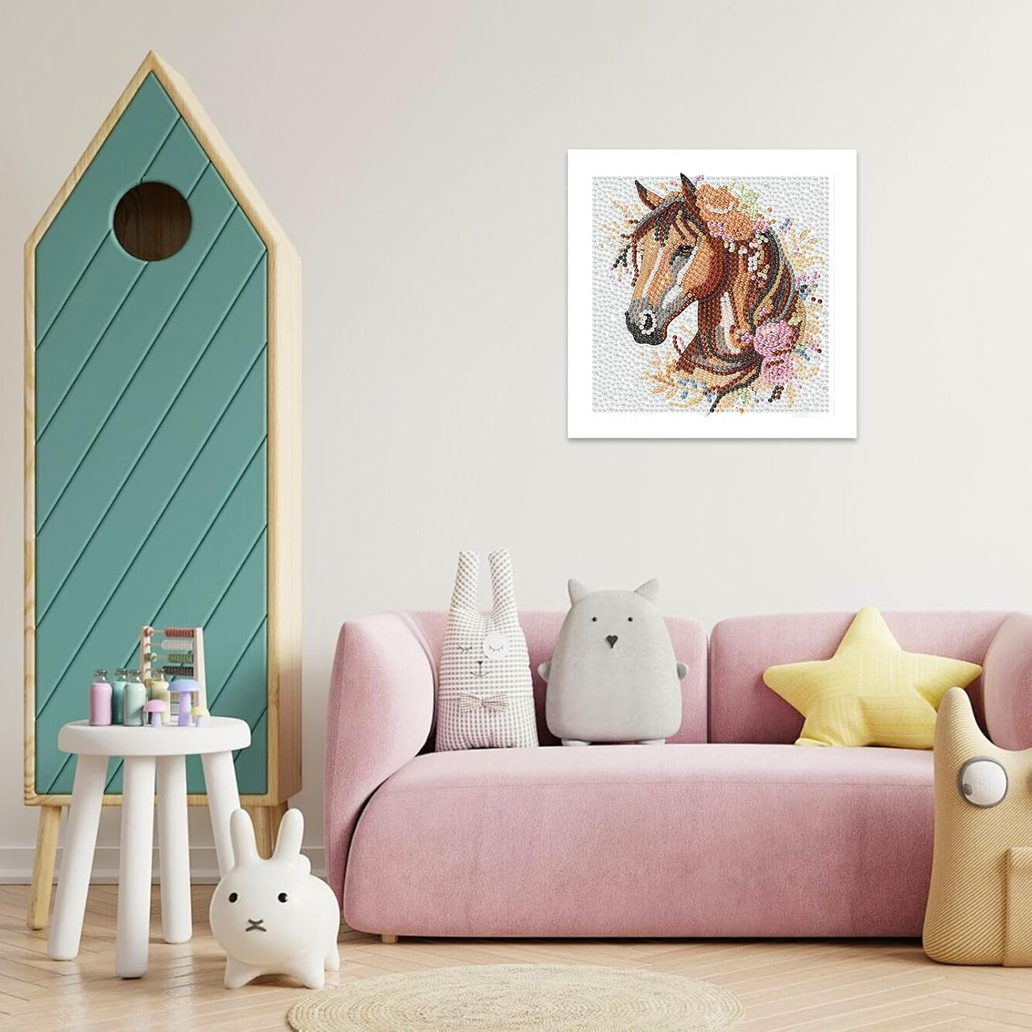 NAIMOER Horse Diamond Art Kits for Kids with Frame, Diamond Art for Kids Ages 4-8-12, Small Diamond Painting Kits Easy Gem Arts for Beginners with Package for Gift Home Wall Decor 7X7 Inch image 4