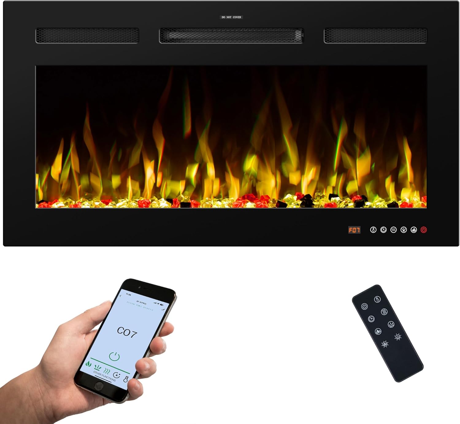 33" Smart Electric Fireplaces Inserts, Remote & Touch Screen & APP Control, Recessed & Wall-Mounted Fireplace Heater