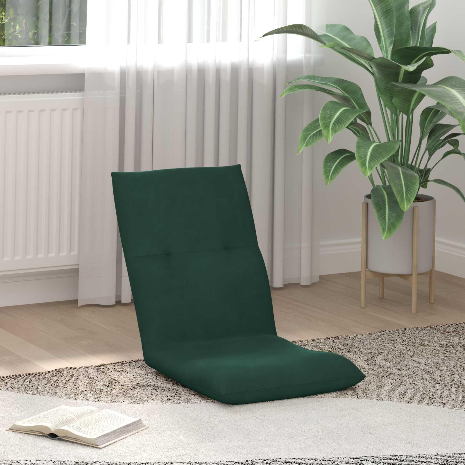 vidaXL Fauteuil de Sol Ajustable Vert foncé Velours, Chaise de Sol réglable, Alternative canapé en Velours, siège Polyvalent, Spot détente Confortable