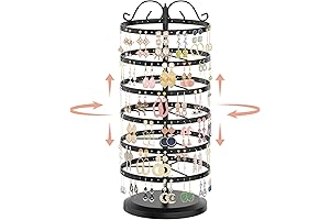6 Tier Black Metal Rotating Earring Holder Organizer for Girls