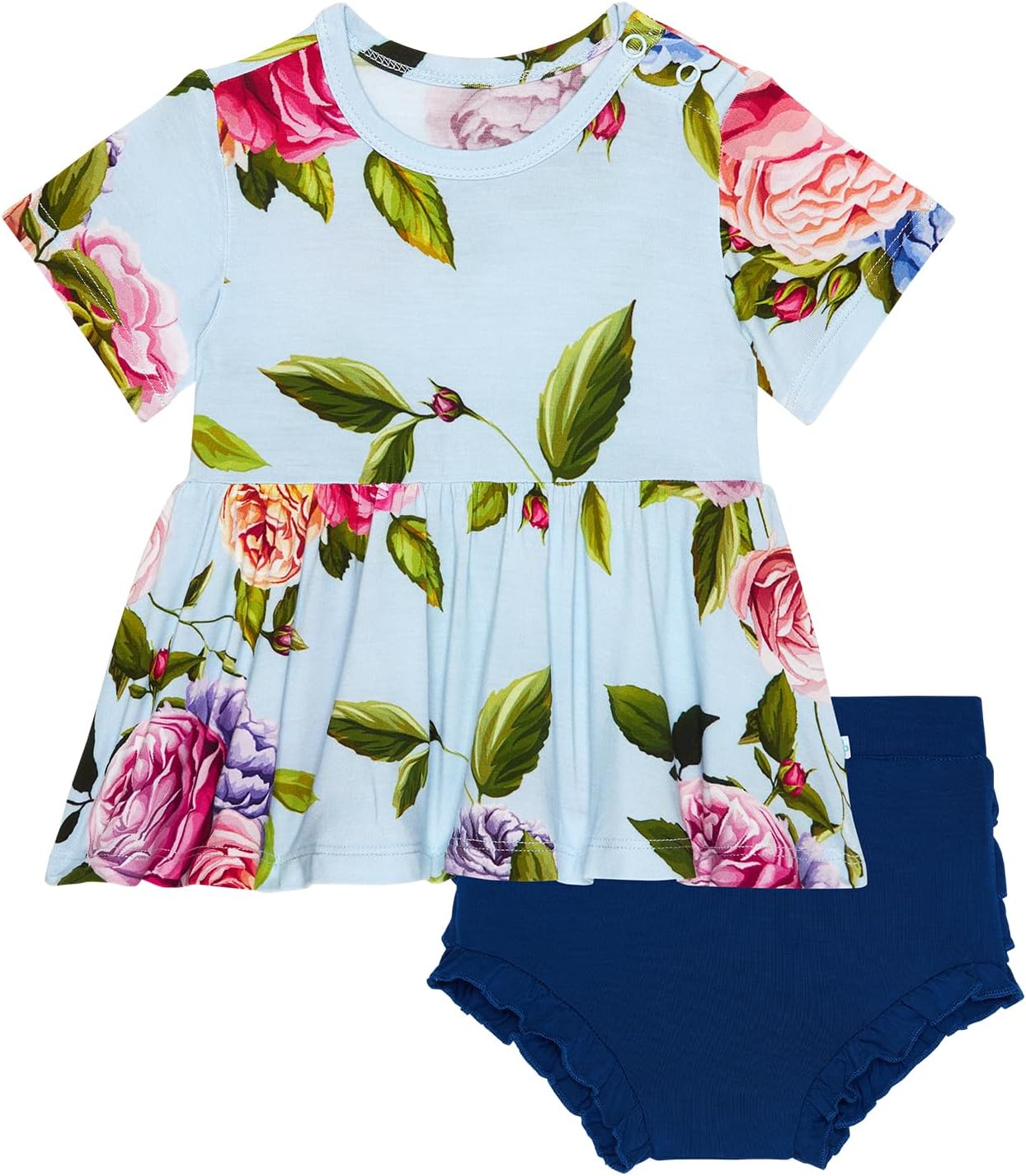 Posh Peanut Two Piece Set - Short Sleeve Peplum Top & Shorts Set - Breathable Viscose from Bamboo Baby Girl Outfits