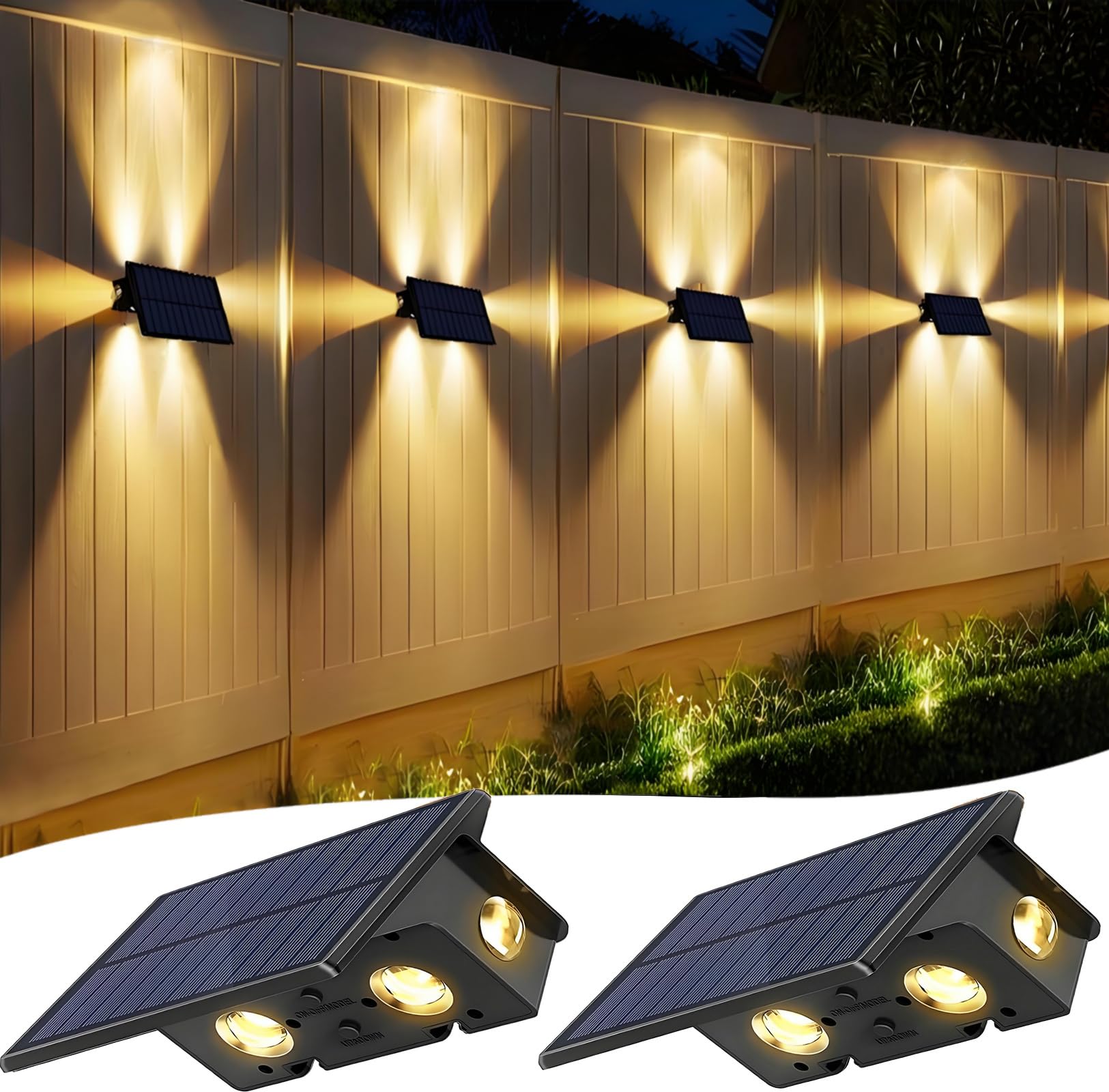 Liyuanq 2Pcs Solar Fence Lights Outdoor Garden, Solar Wall Lights Outdoor Ip65 Waterproof 4 Modes 7 Colors Rgb Garden Fence Light Solar Powered Wall Lamps For Outside Deck Patio Yard Pathway [Energy Class A]