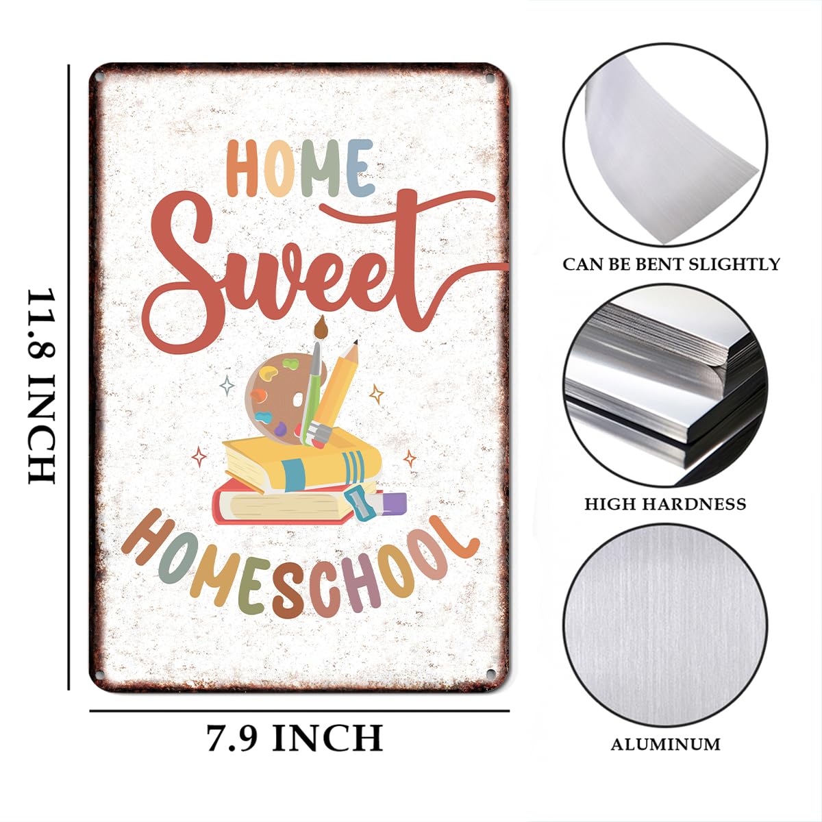 Positive Homeschool - Letrero decorativo para pared, diseño de escuela en | Decoración de habitación escolar, placa de aluminio de metal inspiradora retro para aula, profesor, oficina, dormitorio