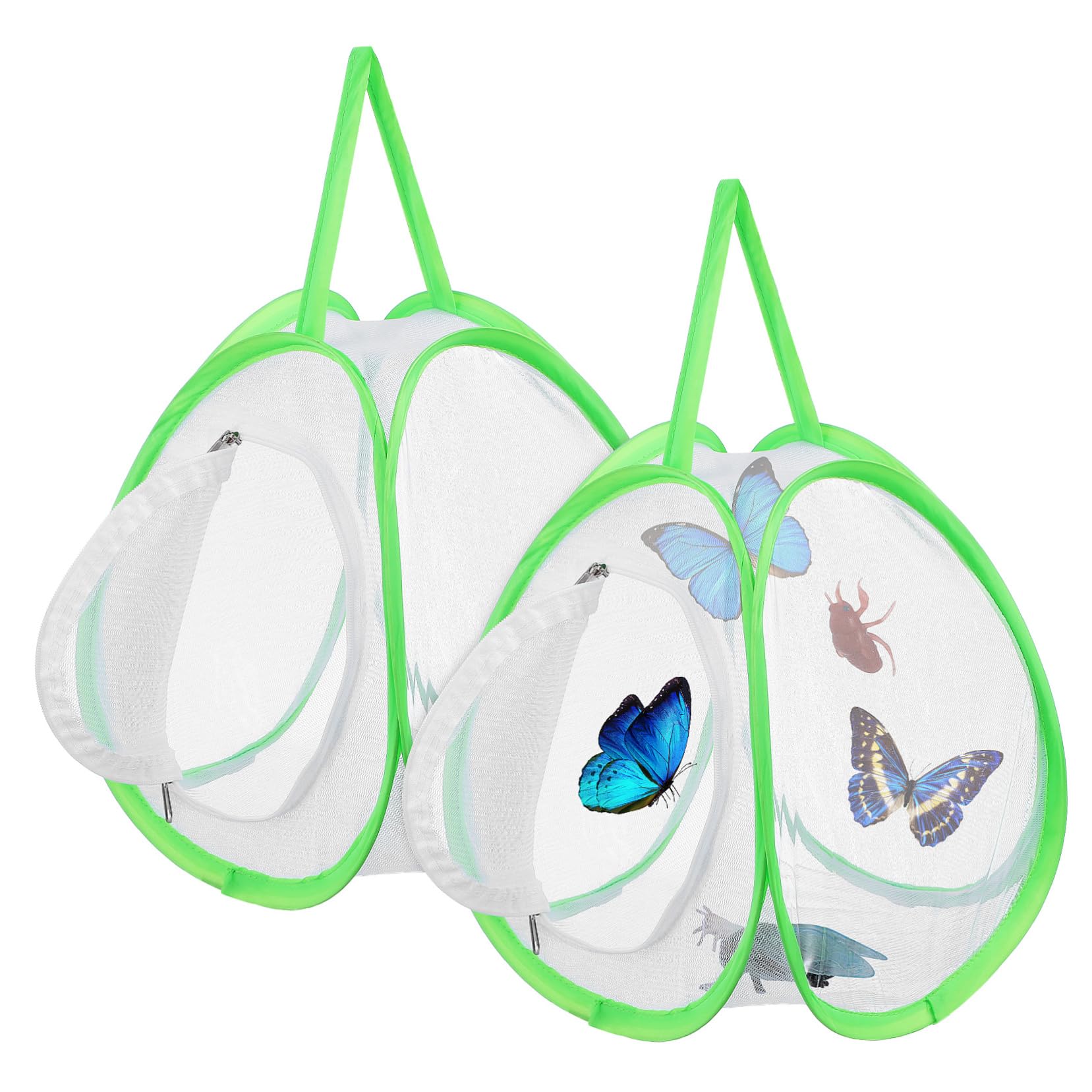 BESTonZON Jaula Hábitat Portátil 2 Piezas Verde Malla Transpirable Resistente para Insectos Exteriores Observación y Crianza Ligera Fácil Transporte